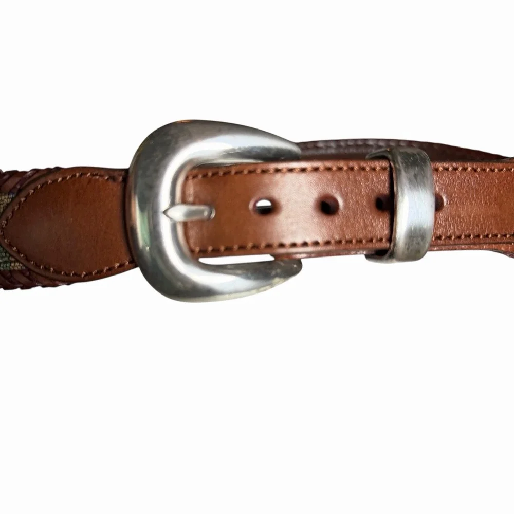 Brighton‎ Santos Fabric Braided Edge Western Leather Belt Silver Buckle Size 32